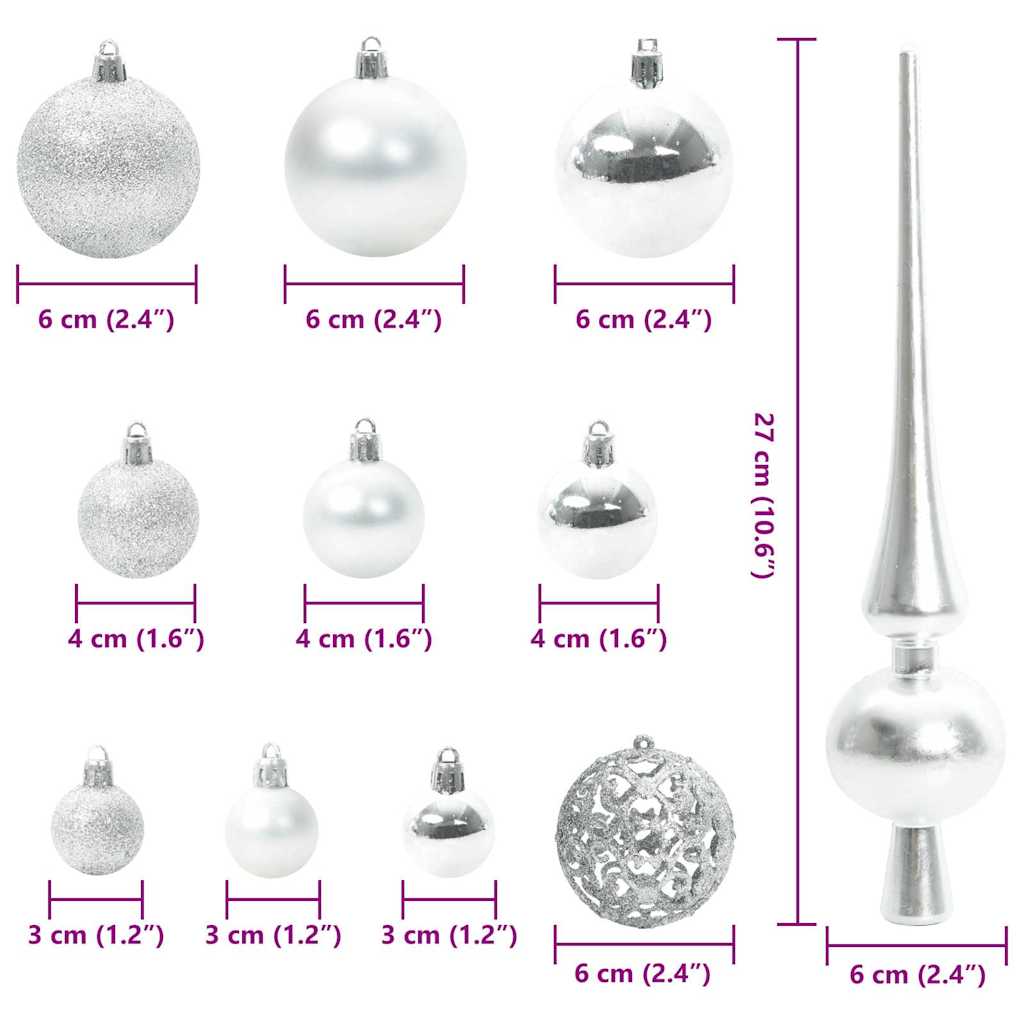 Set Božićnih Ukrasnih Kuglica 120 pcs Srebrno Plastika
