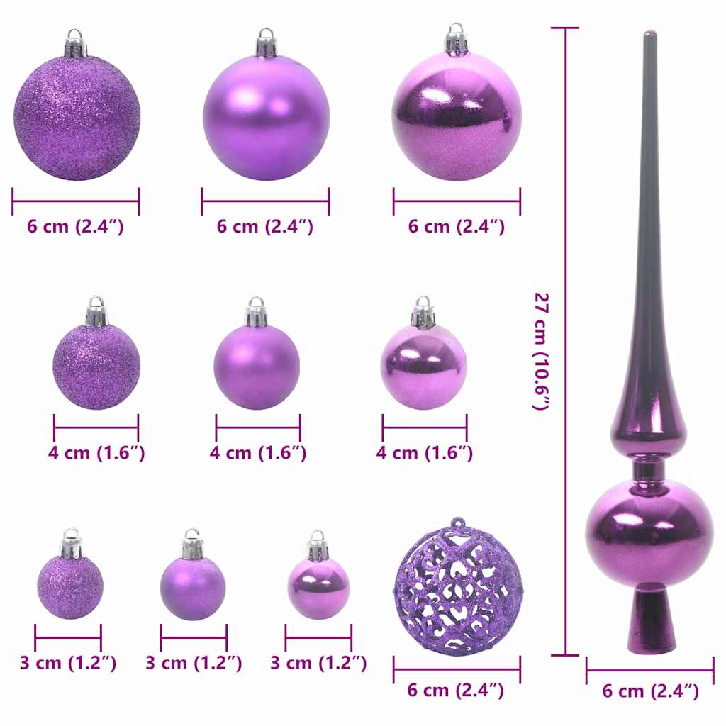 Set Božićnih Ukrasnih Kuglica 120 pcs Lila Plastika