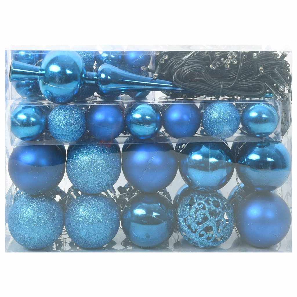 Set Božićnih Ukrasnih Kuglica 61 pcs Plava Plastika
