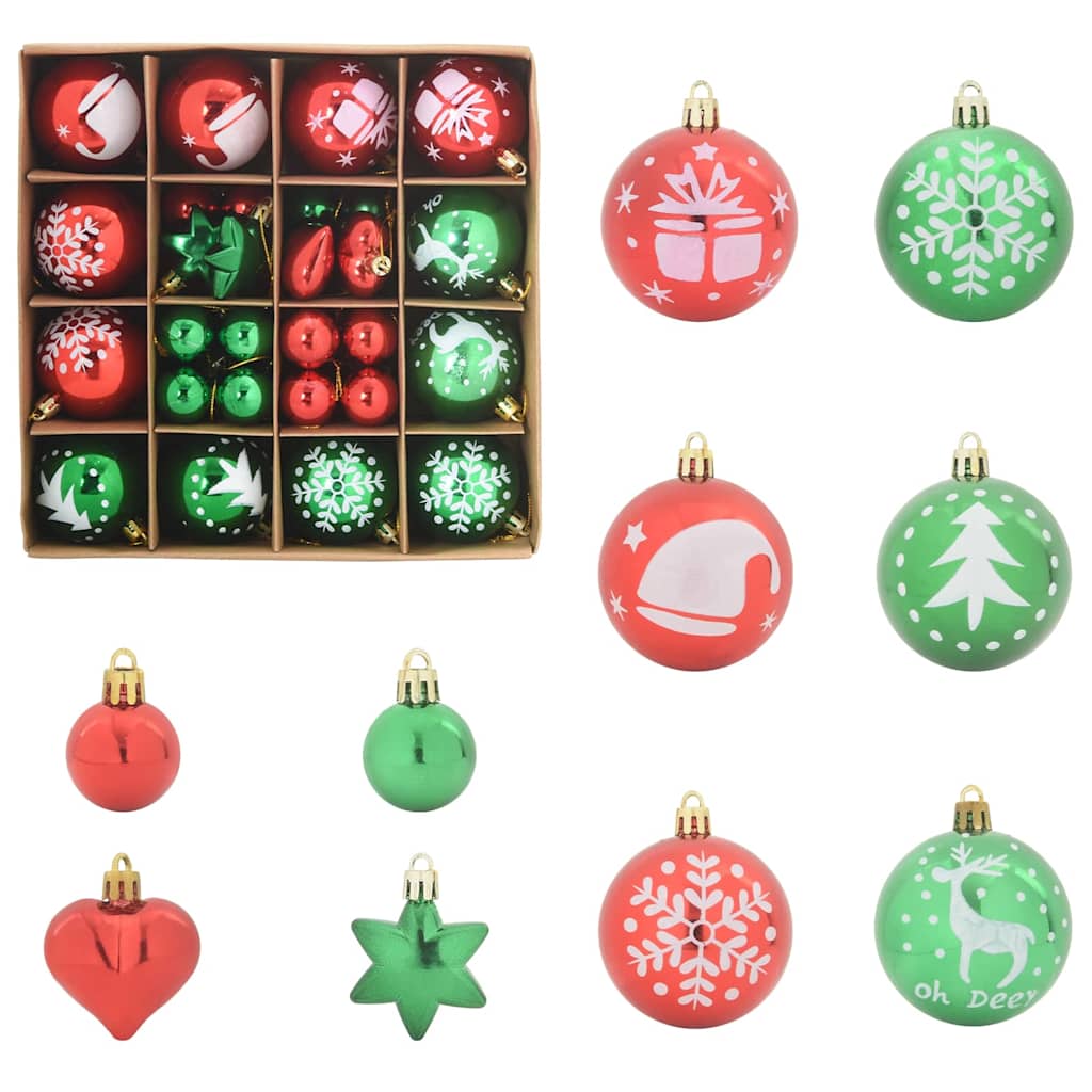 Set Božićnih Ukrasnih Kuglica 40 pcs Crvena i zelena Plastika
