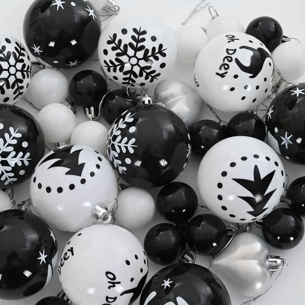 Set Božićnih Ukrasnih Kuglica 40 pcs Crna i bijela Plastika