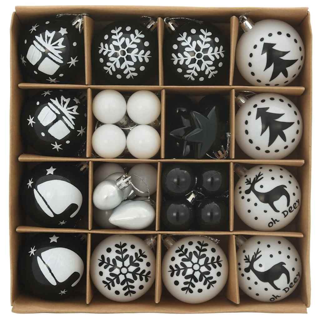 Set Božićnih Ukrasnih Kuglica 40 pcs Crna i bijela Plastika