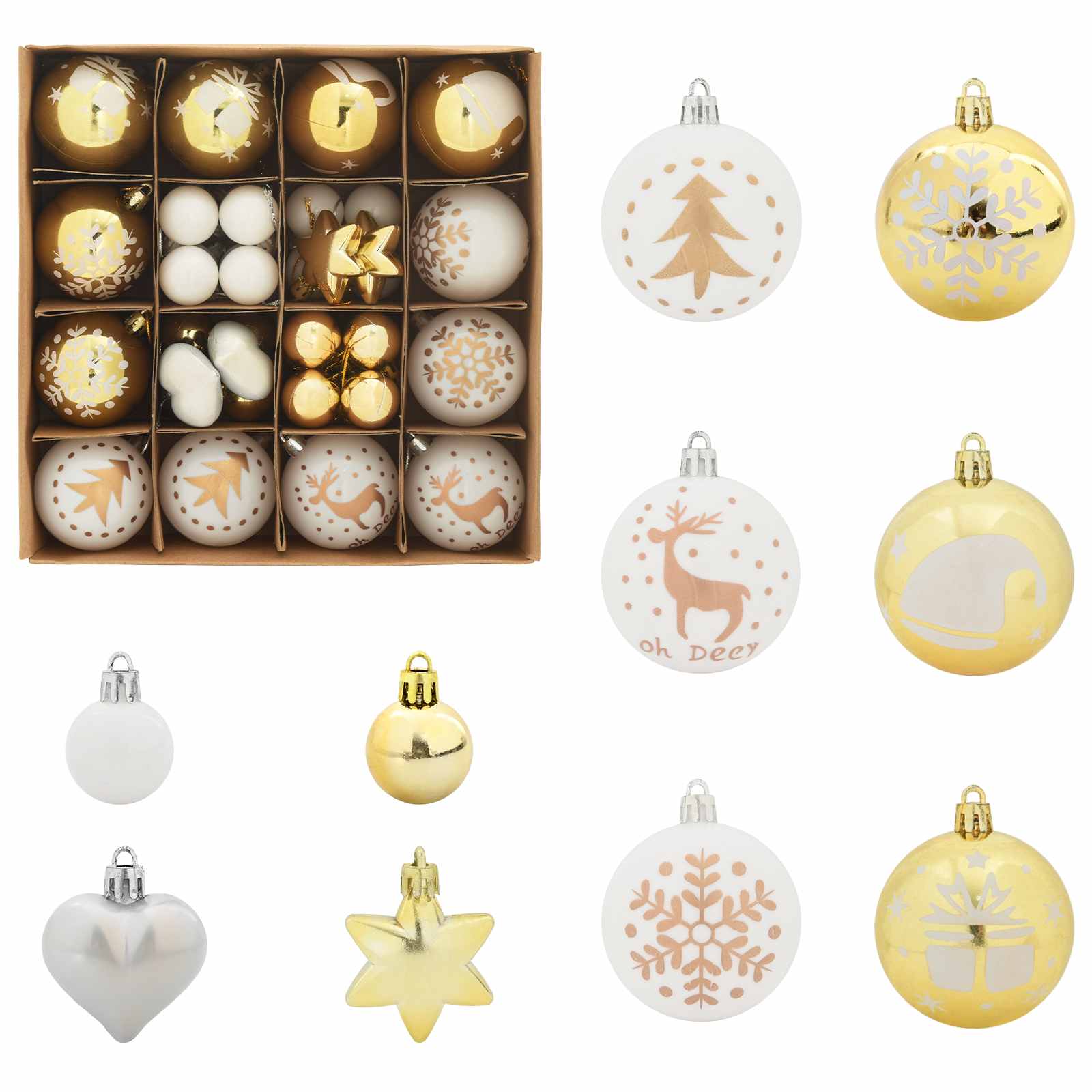 Set Božićnih Ukrasnih Kuglica 40 pcs Bijela i zlatna Plastika