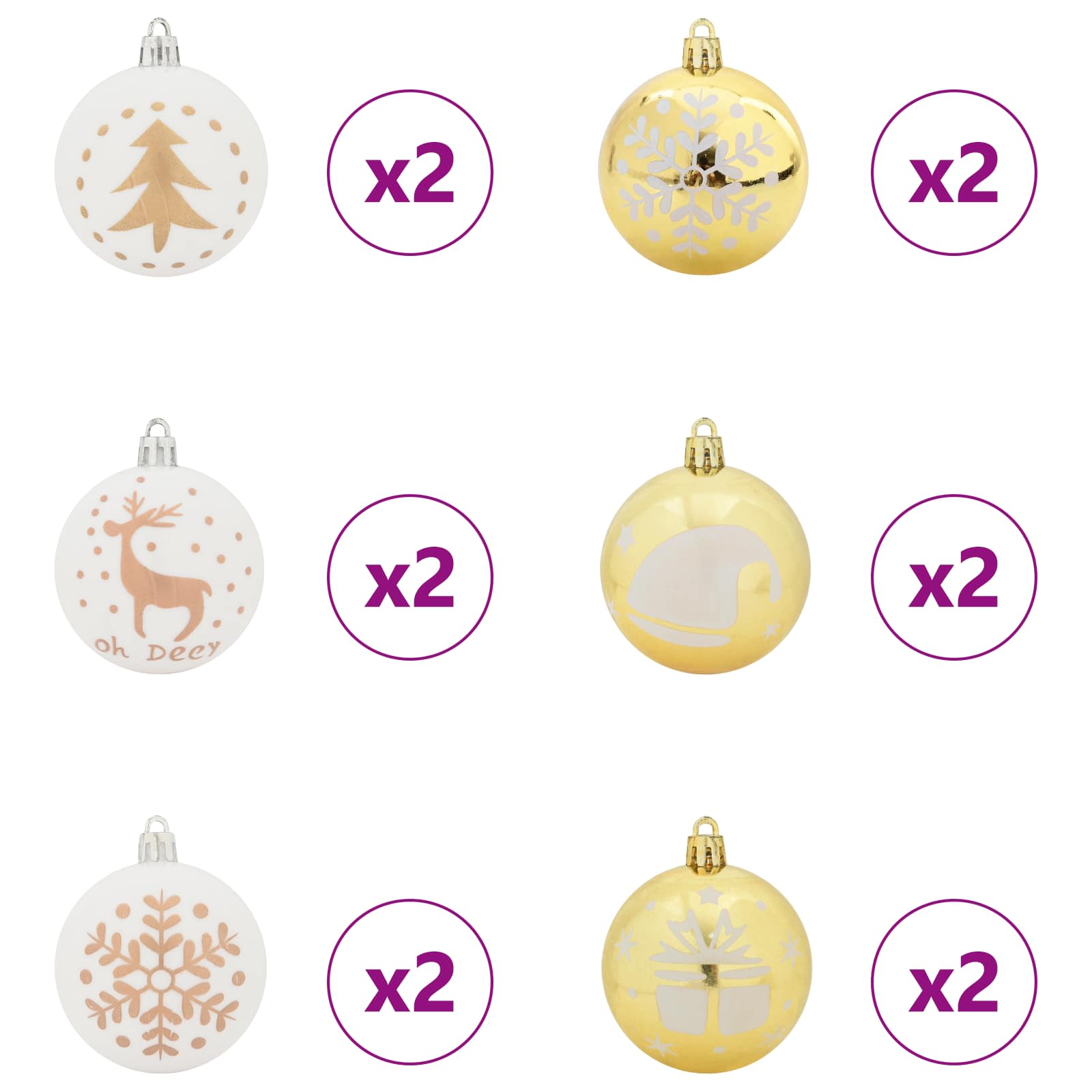 Set Božićnih Ukrasnih Kuglica 40 pcs Bijela i zlatna Plastika