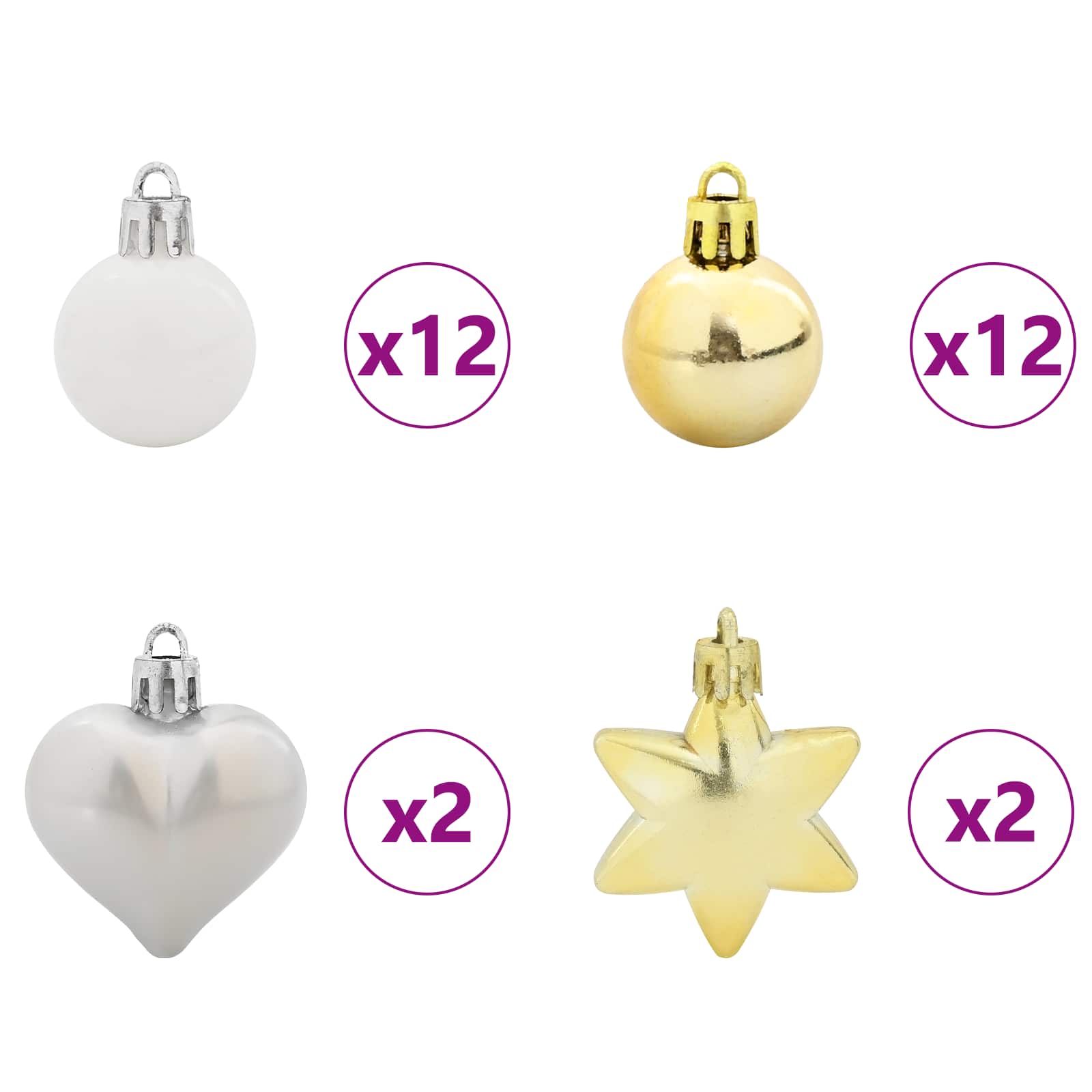 Set Božićnih Ukrasnih Kuglica 40 pcs Bijela i zlatna Plastika
