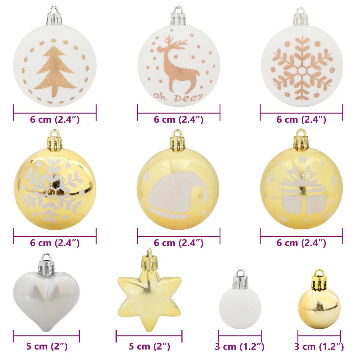 Set Božićnih Ukrasnih Kuglica 40 pcs Bijela i zlatna Plastika