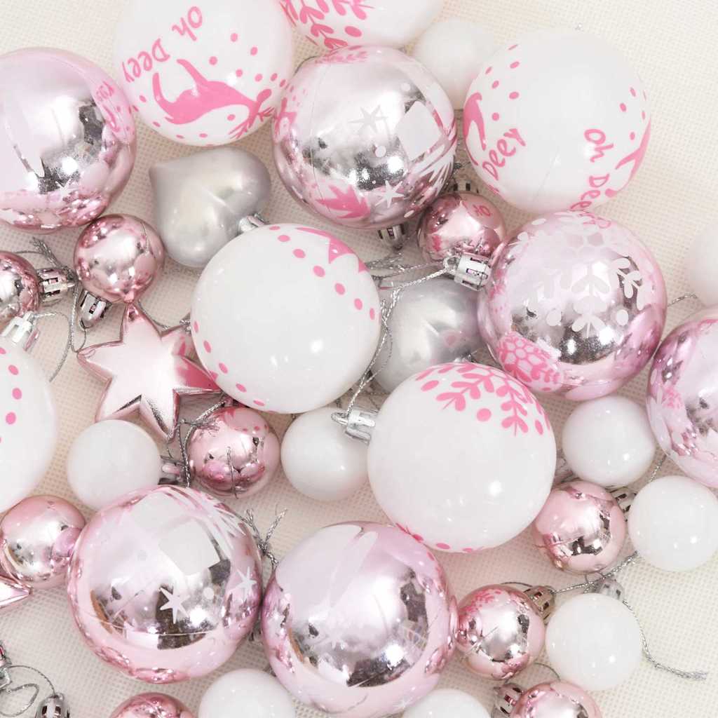 Set Božićnih Ukrasnih Kuglica 40 pcs Bijela i roza Plastika