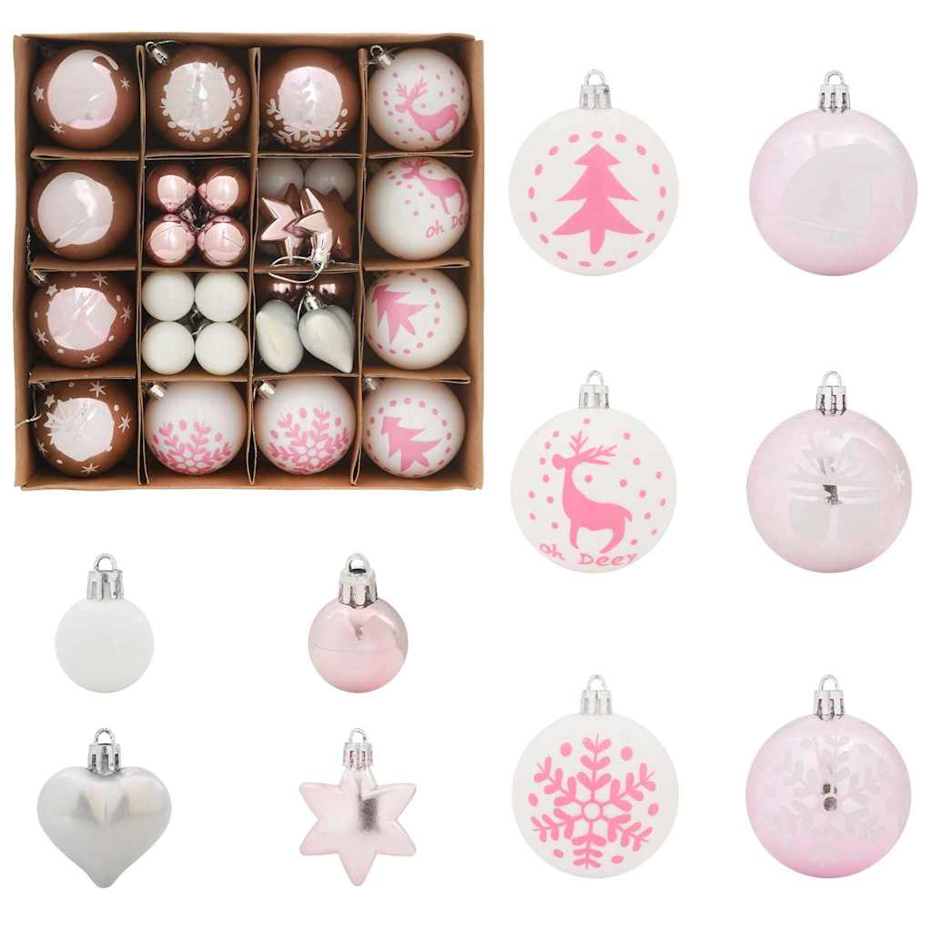 Set Božićnih Ukrasnih Kuglica 40 pcs Bijela i roza Plastika