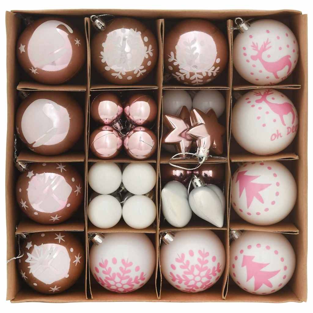 Set Božićnih Ukrasnih Kuglica 40 pcs Bijela i roza Plastika