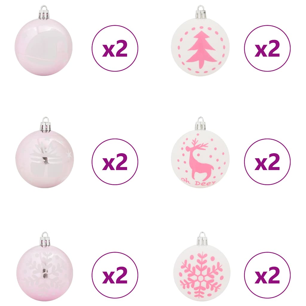 Set Božićnih Ukrasnih Kuglica 40 pcs Bijela i roza Plastika