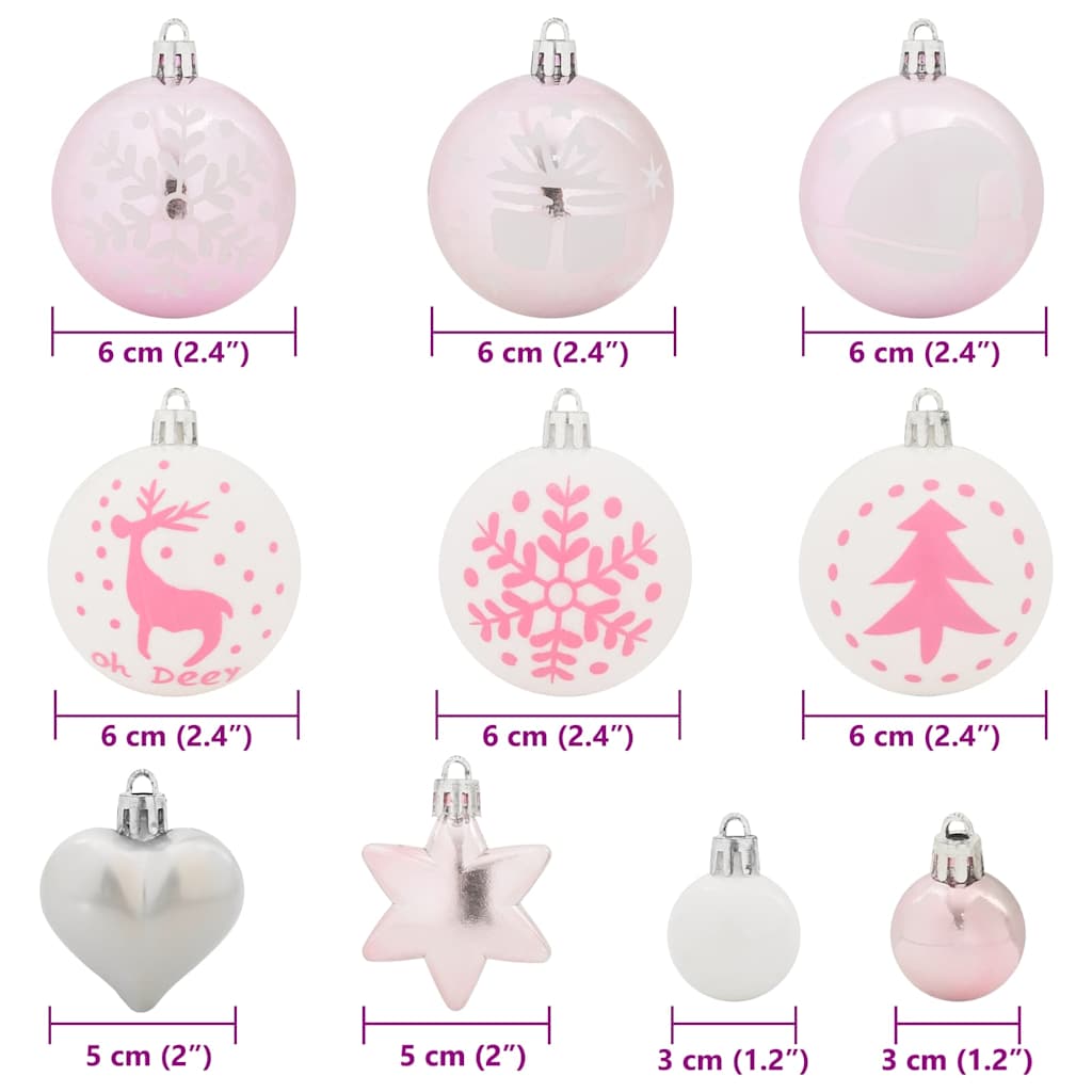 Set Božićnih Ukrasnih Kuglica 40 pcs Bijela i roza Plastika