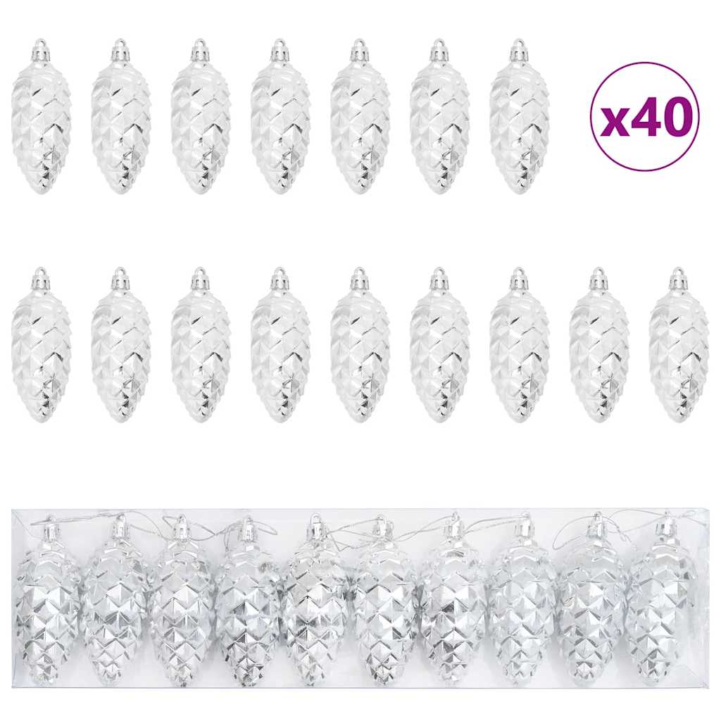 Božićna kuglica s četinicom 40 pcs Srebrno Plastika
