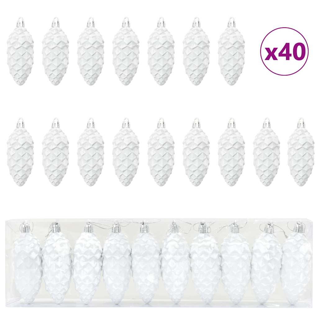 Božićna kuglica s četinicom 40 pcs Bijelo Plastika