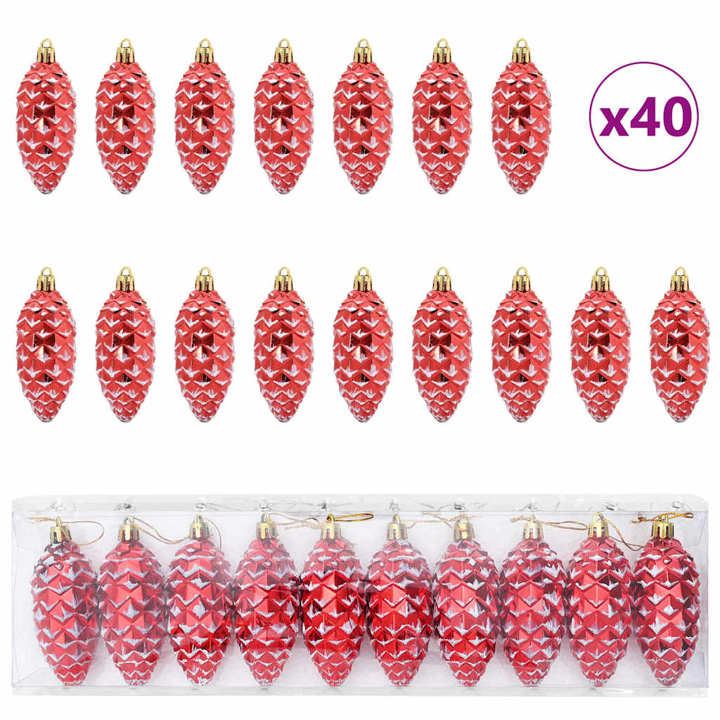 Božićna kuglica s četinicom 40 pcs Crvena Plastika
