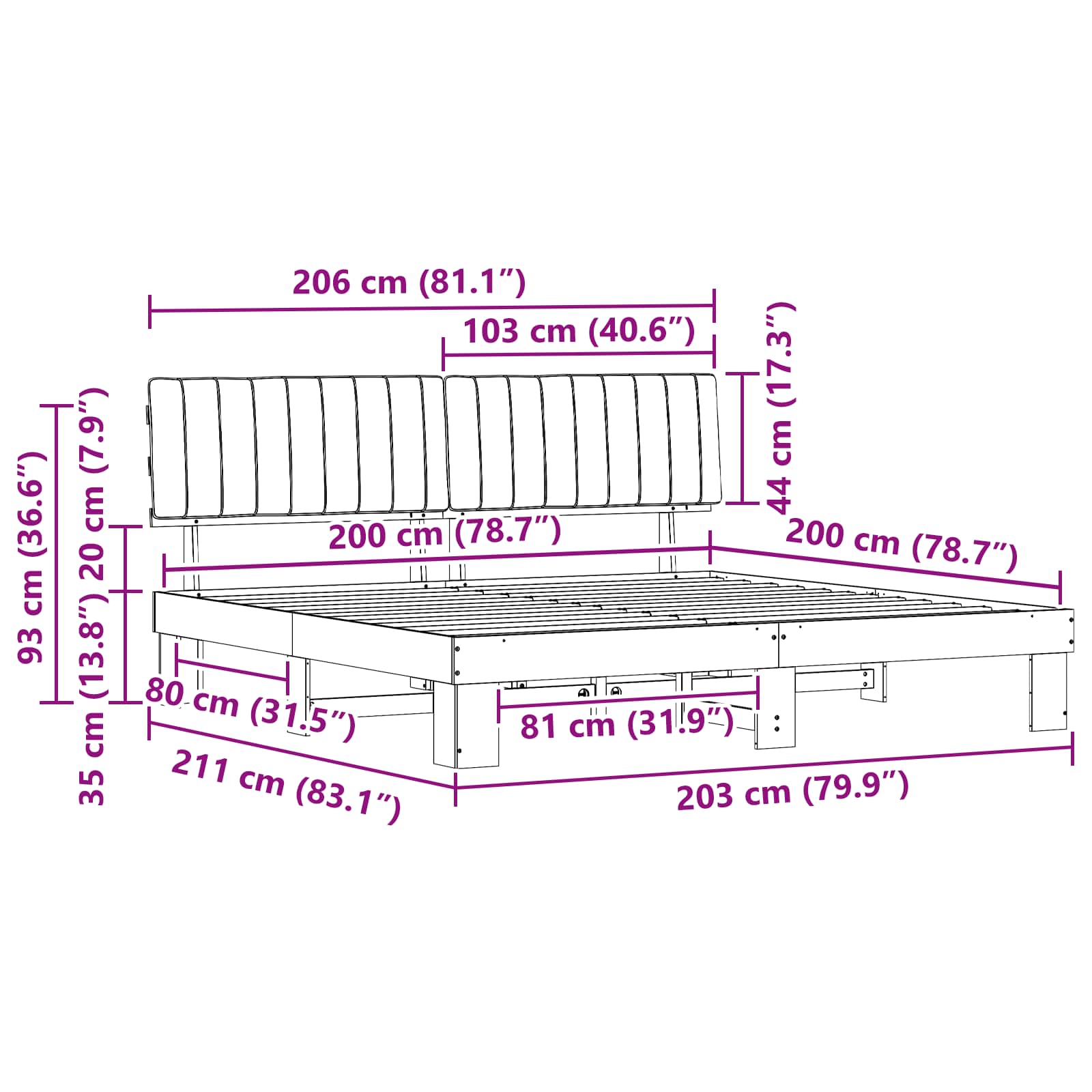 Krevetni okvir s tapiciranim uzglavljem Sivo-smeđa 200 x 200 cm