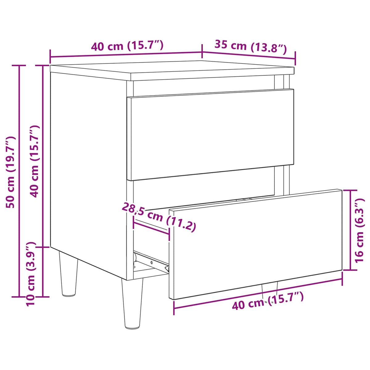 Krevetne ormariće s ladicama 2 pcs Staro drvo 40 x 35 x 50 cm
