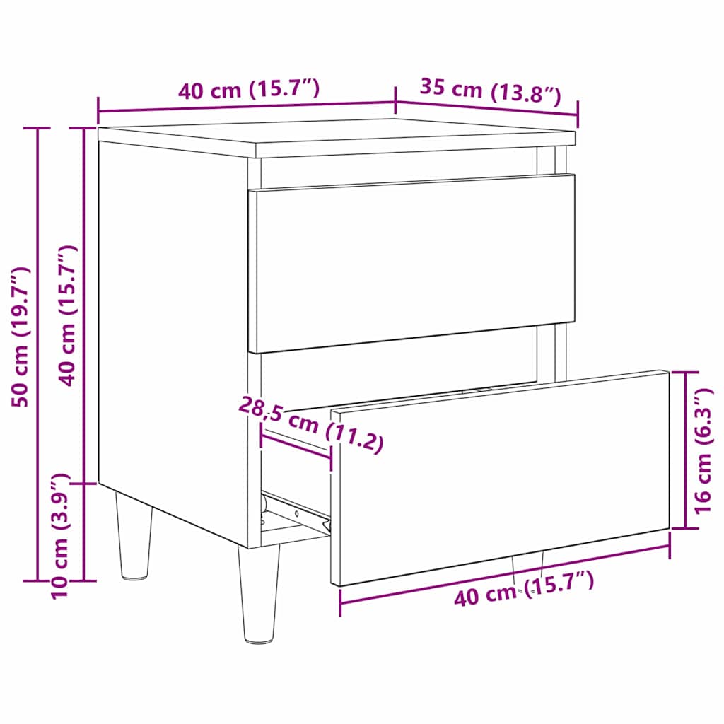 Krevetne ormariće s ladicama 2 pcs Crni hrast 40 x 35 x 50 cm