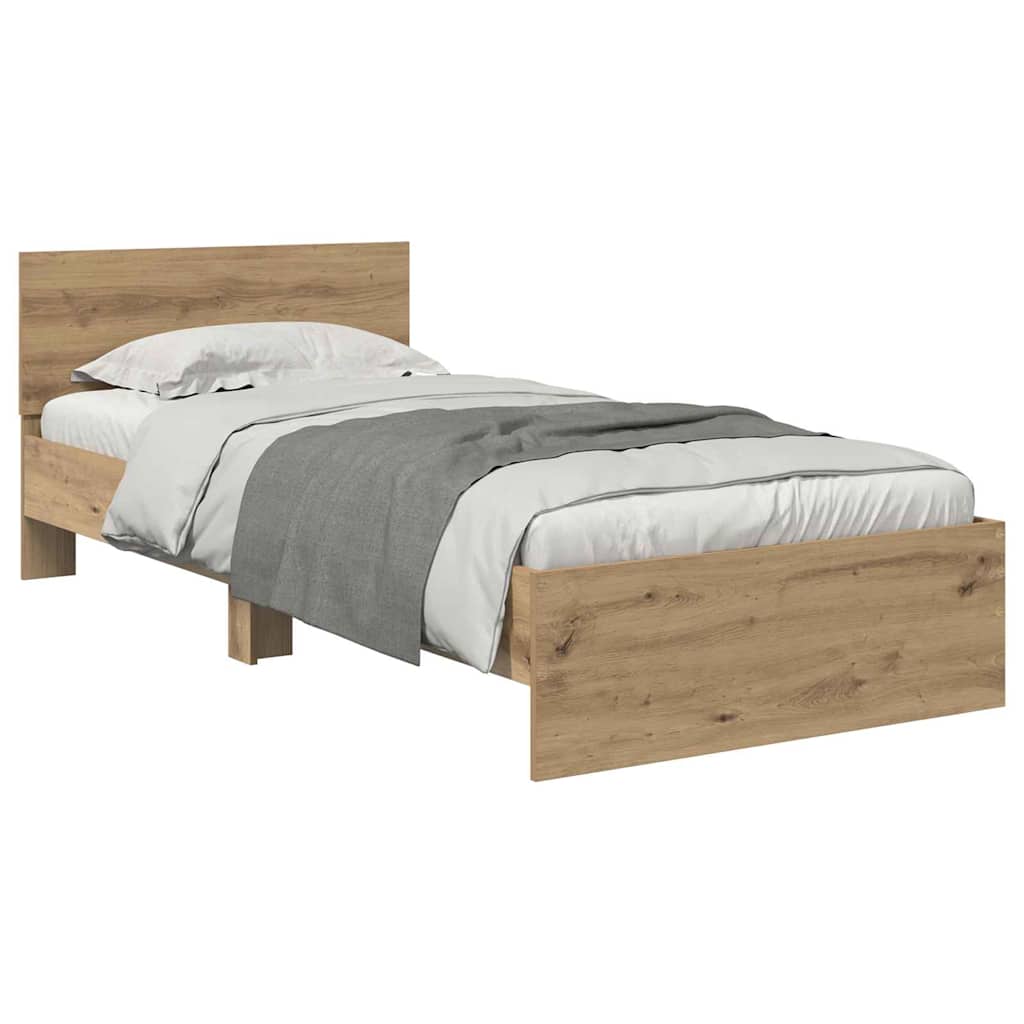 Krevetna konstrukcija s uzglavljem Umjetnički hrast 90 x 190 cm