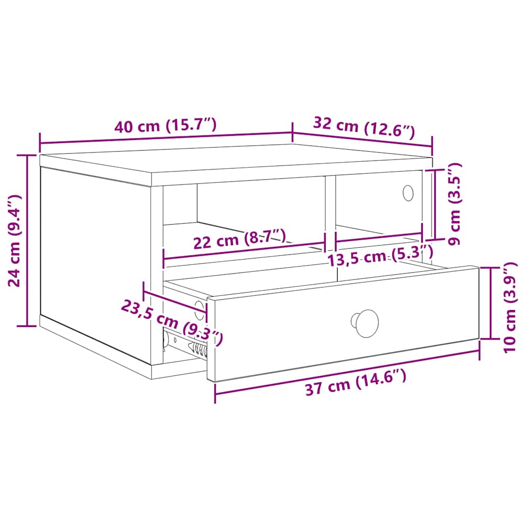 Držač za printer Crni hrast 40 x 32 x 24 cm Konstruirano drvo