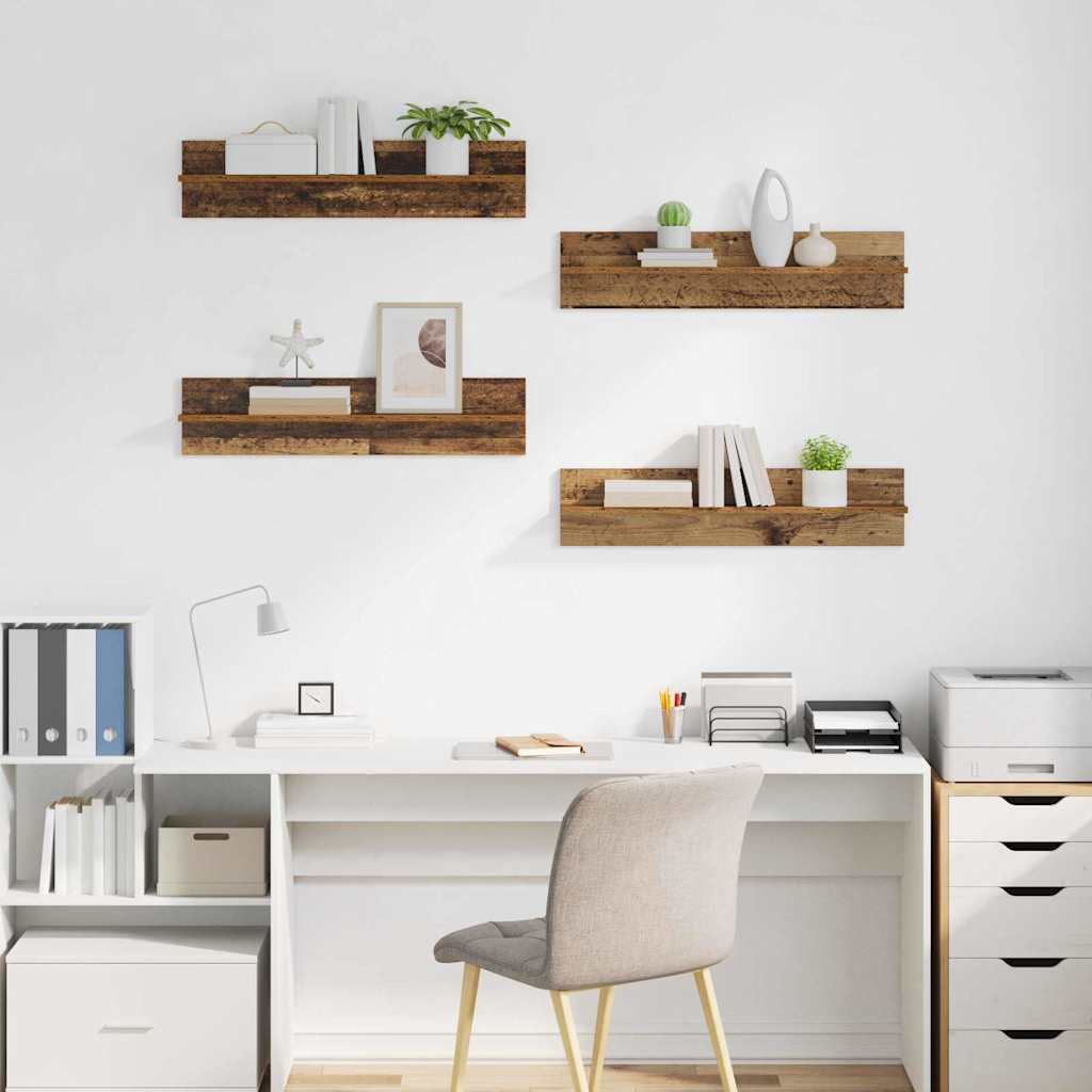 Police na zidu s policom 4 pcs Staro drvo 80 x 11,5 x 18 cm