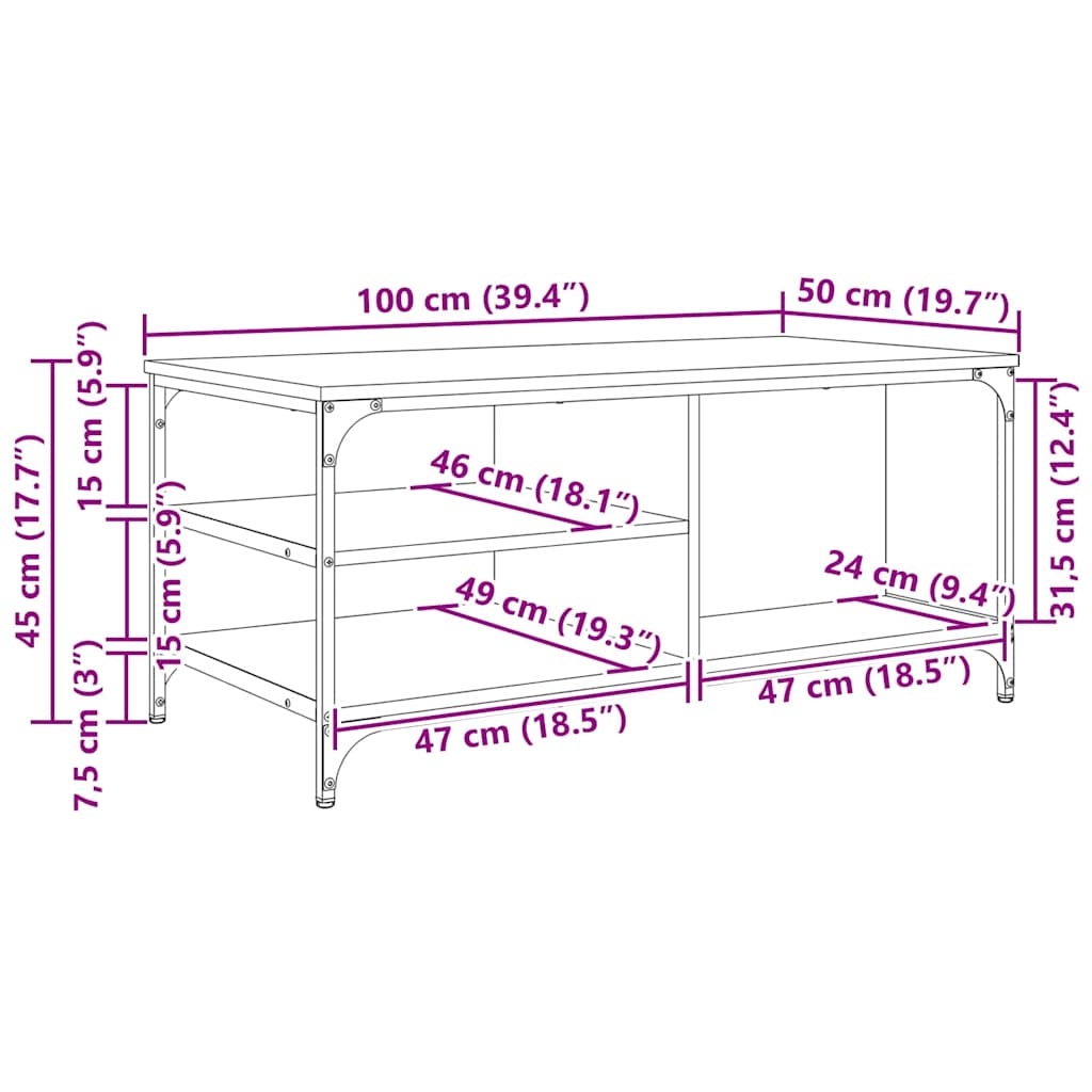 Kava Stol Staro drvo 100 x 50 x 45 cm Konstruirano drvo
