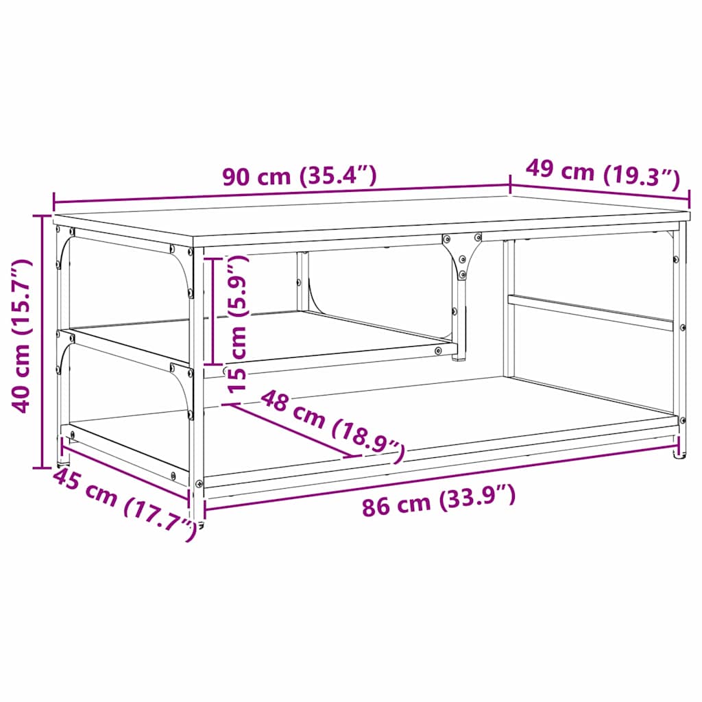 Kava Stol Crni hrast 90 x 49 x 40 cm Konstruirano drvo