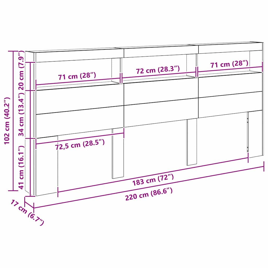 Uzglavlje Crni hrast 220 x 17 x 102 cm Konstruirano drvo