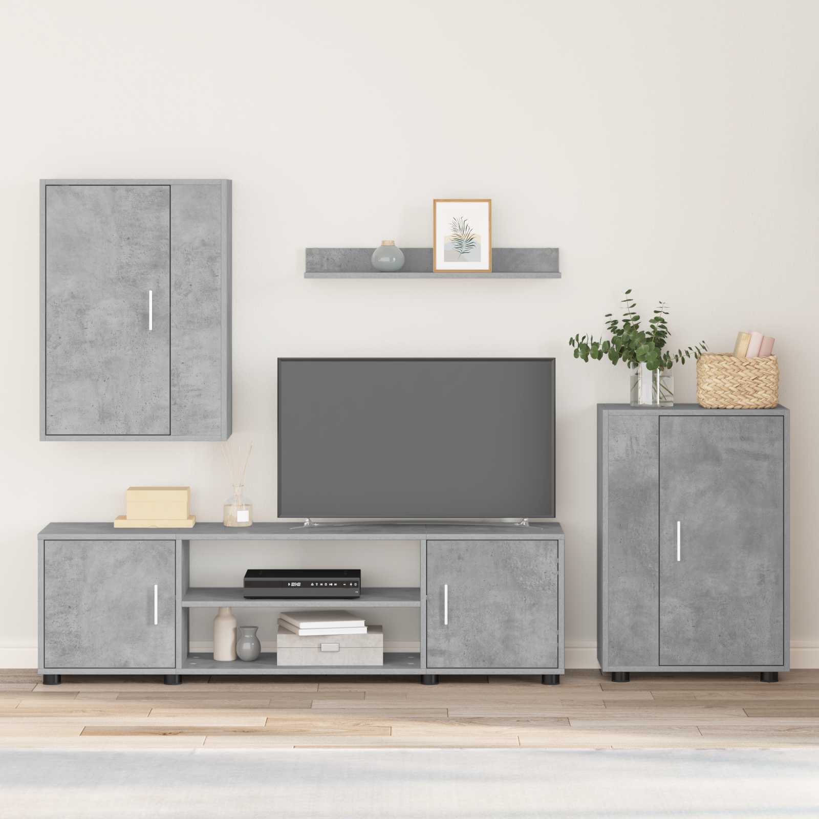 Set TV komoda Zidne 4 pcs Betonski sivi Konstruirano drvo