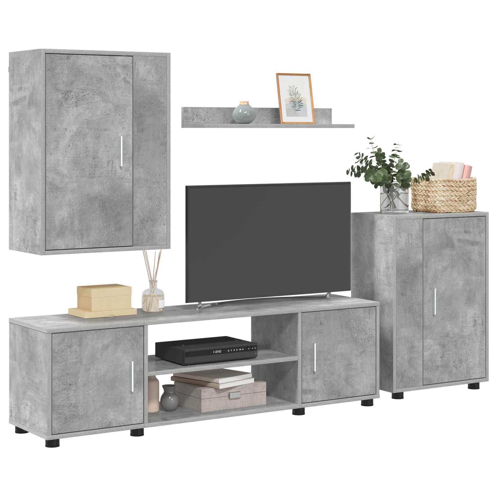 Set TV komoda Zidne 4 pcs Betonski sivi Konstruirano drvo