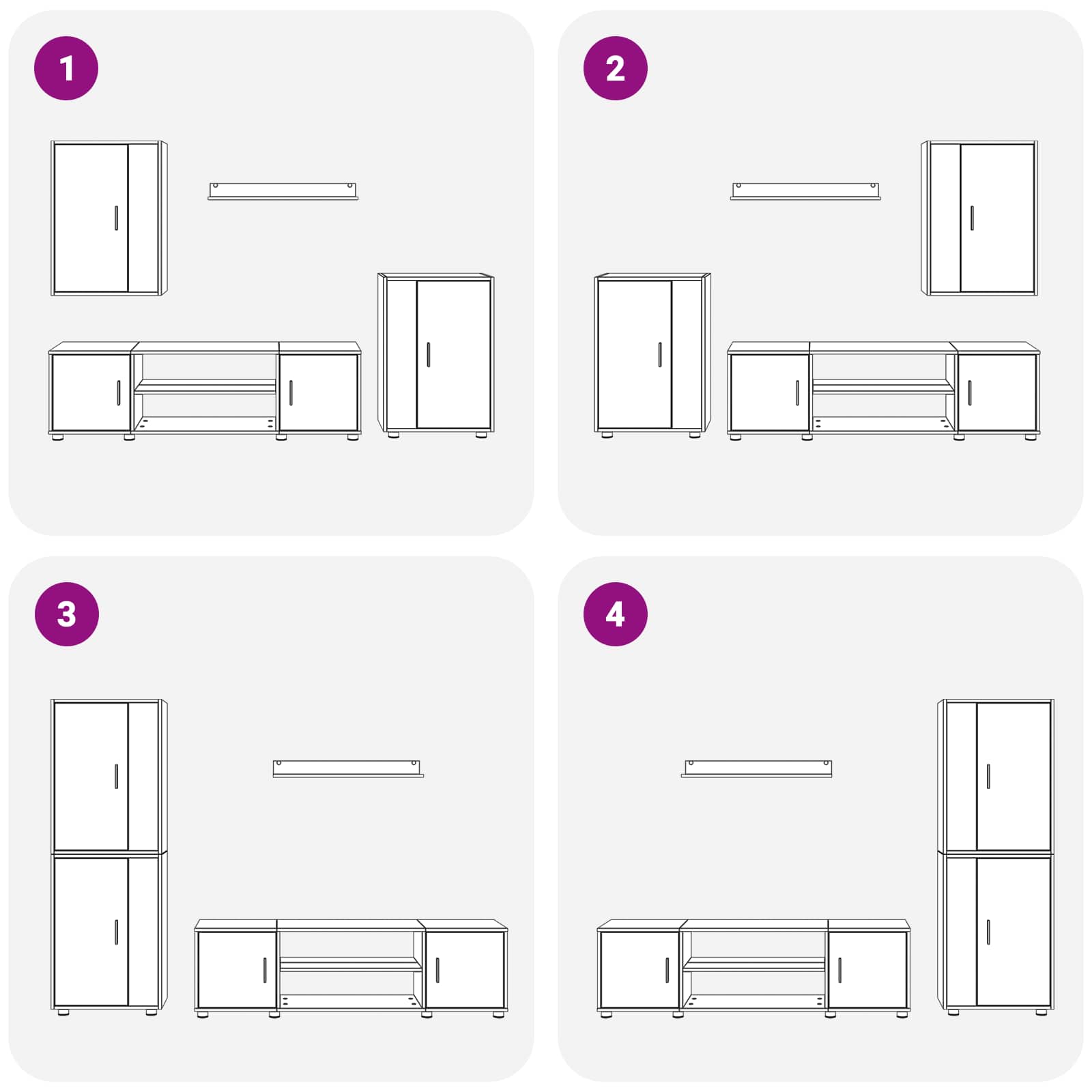 Set TV komoda Zidne 4 pcs Betonski sivi Konstruirano drvo