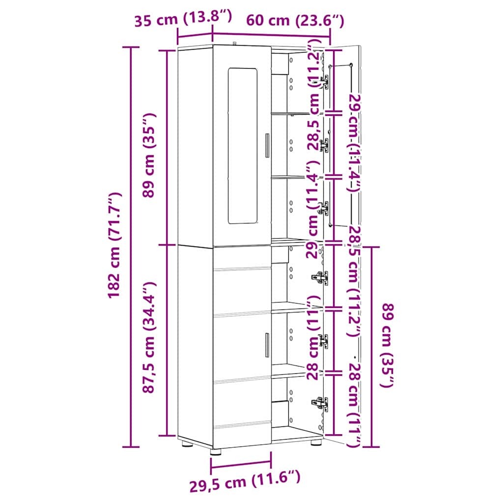 Highboard FLORIN Crna 60 x 35 x 182 cm Konstruirano drvo