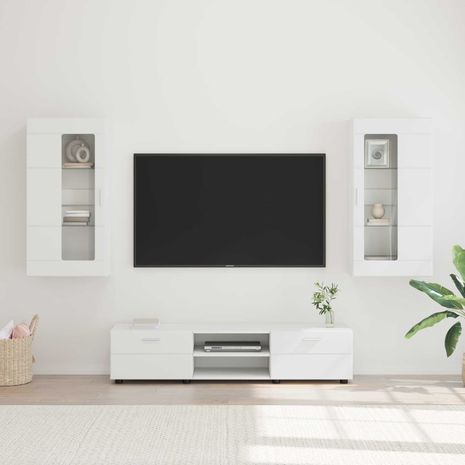 Set TV komoda s ladicama FLORIN 3 pcs Bijelo Konstruirano drvo