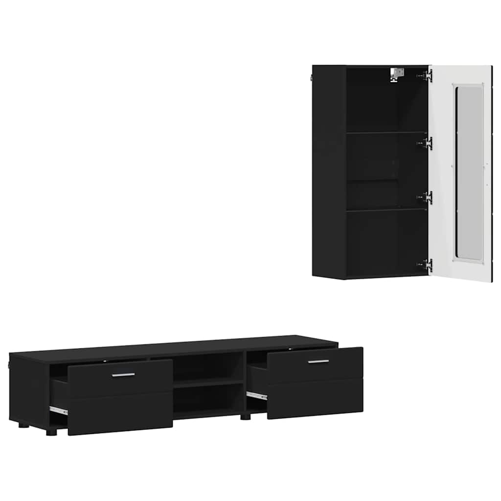 Set TV komoda s ladicama FLORIN 3 pcs Crna Konstruirano drvo