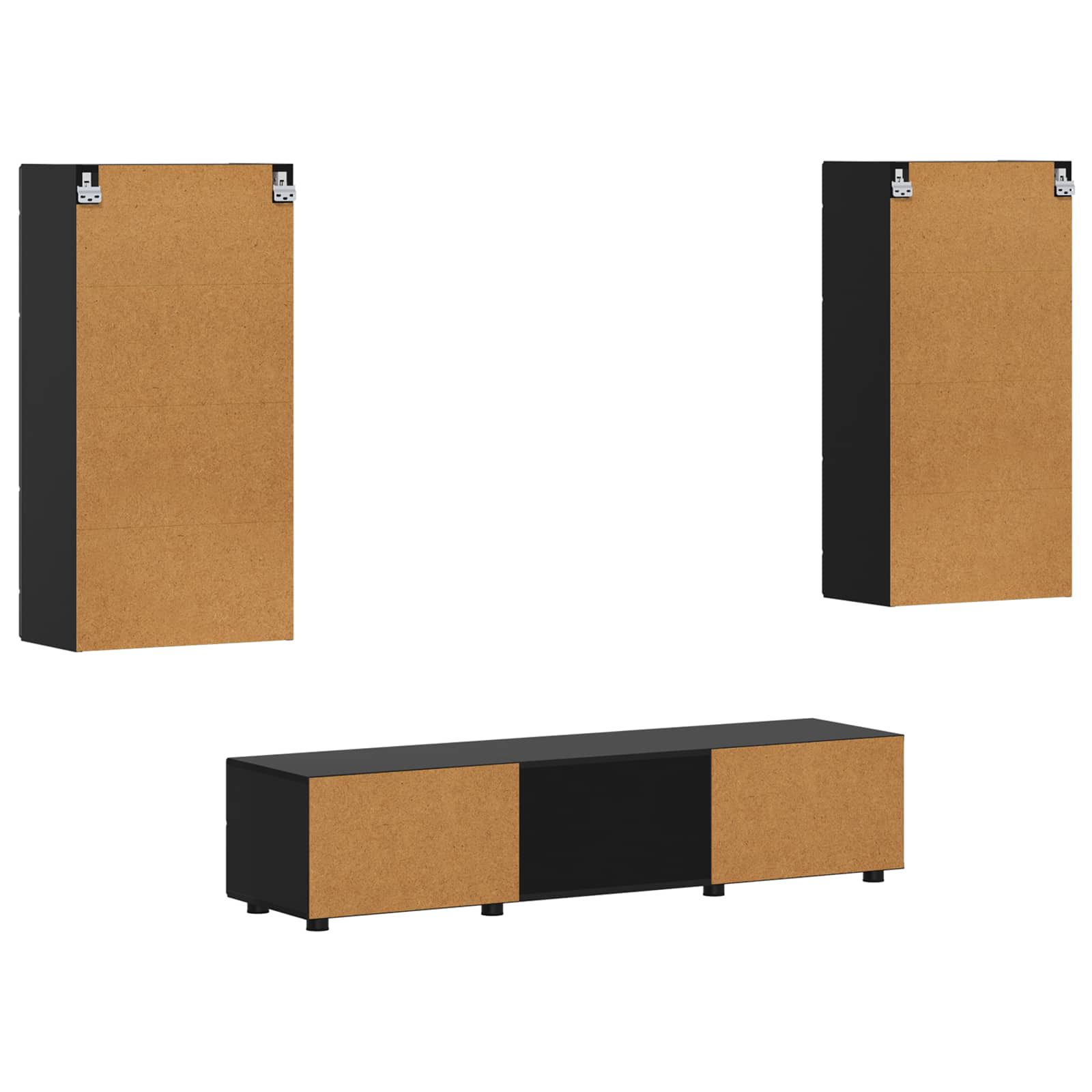 Set TV komoda s ladicama FLORIN 3 pcs Crna Konstruirano drvo