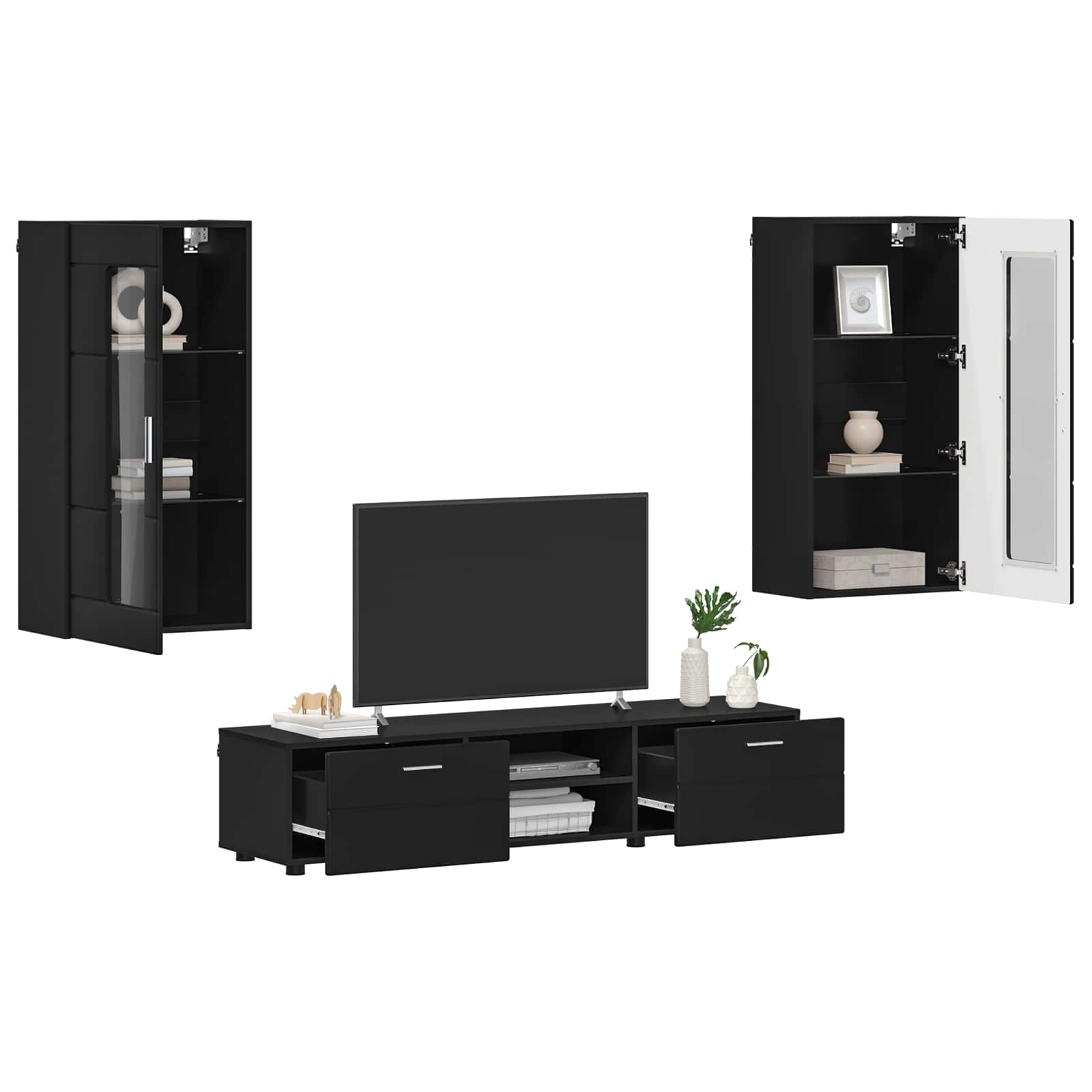 Set TV komoda s ladicama FLORIN 3 pcs Crna Konstruirano drvo
