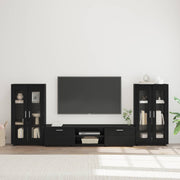 Set TV komoda s ladicama FLORIN 3 pcs Crna Konstruirano drvo