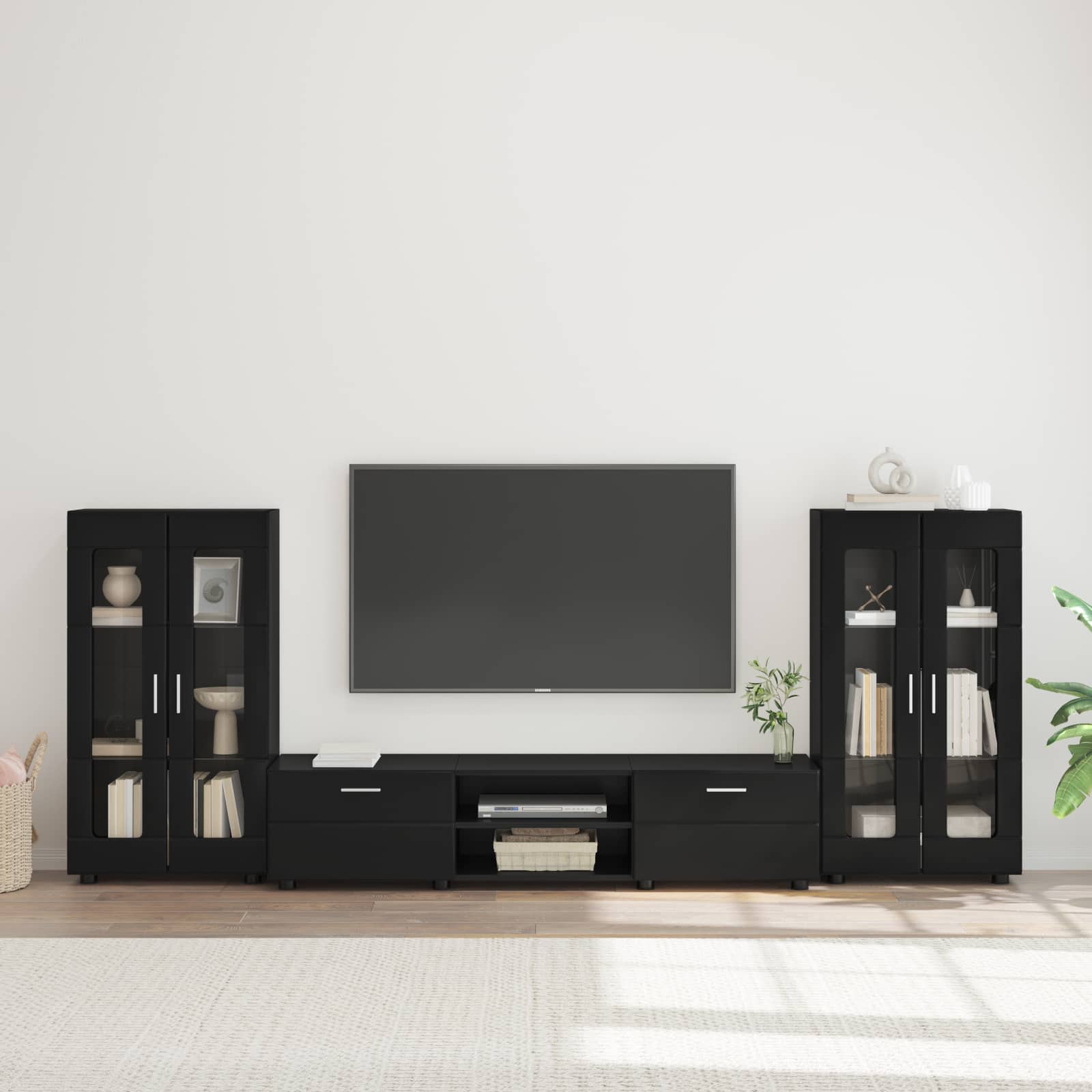 Set TV komoda s ladicama FLORIN 3 pcs Crna Konstruirano drvo