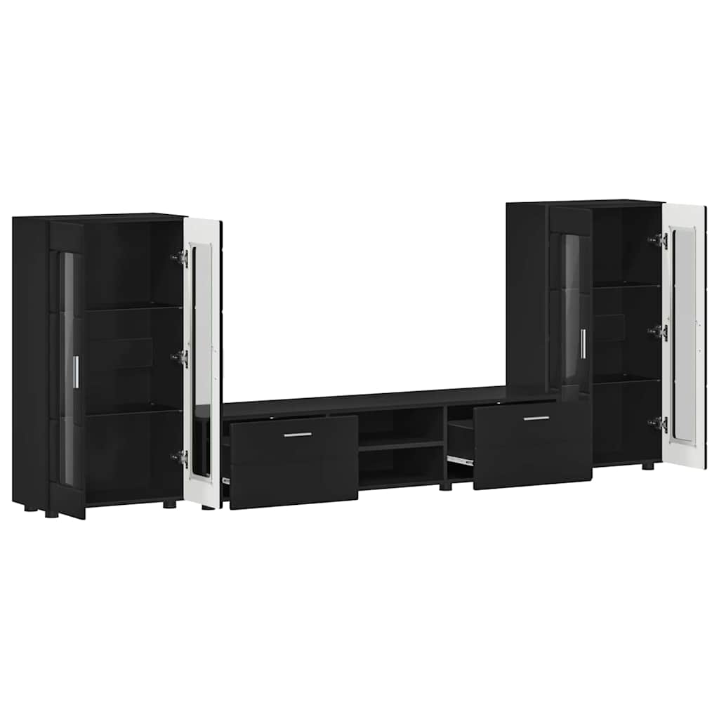 Set TV komoda s ladicama FLORIN 3 pcs Crna Konstruirano drvo