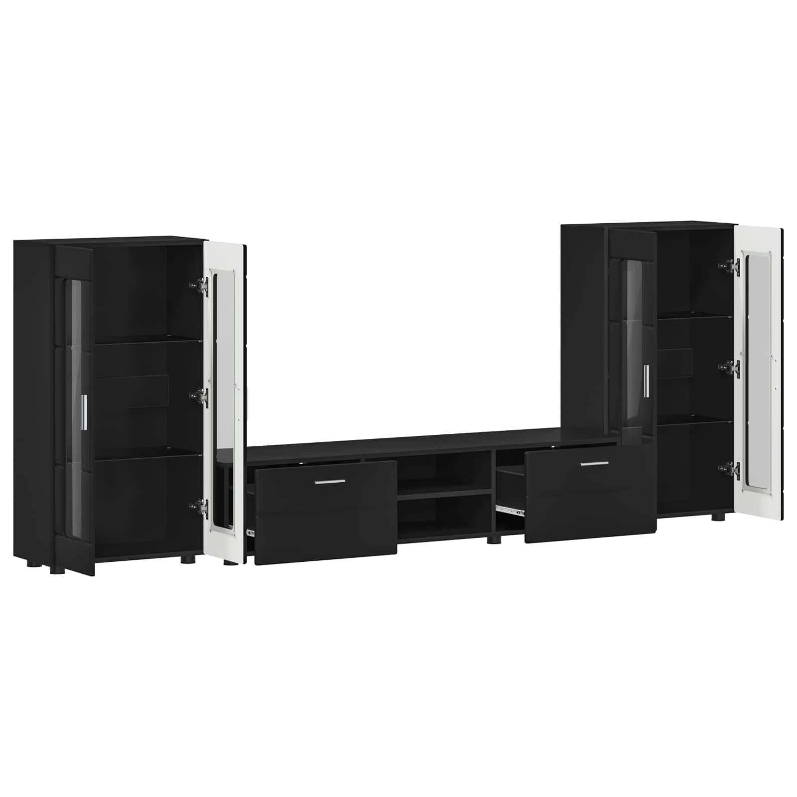 Set TV komoda s ladicama FLORIN 3 pcs Crna Konstruirano drvo