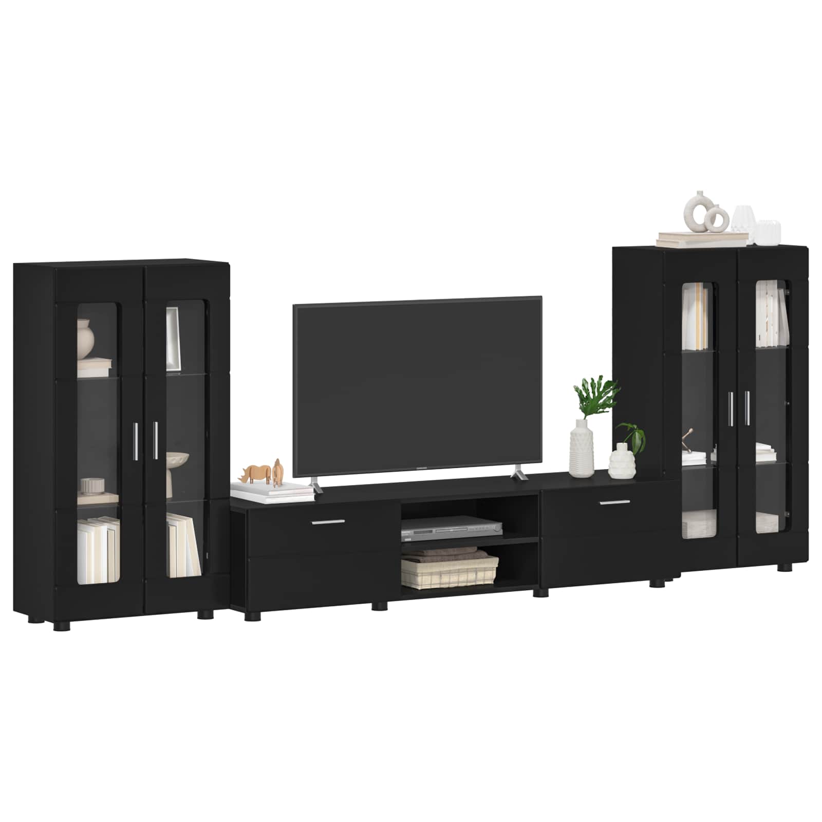 Set TV komoda s ladicama FLORIN 3 pcs Crna Konstruirano drvo