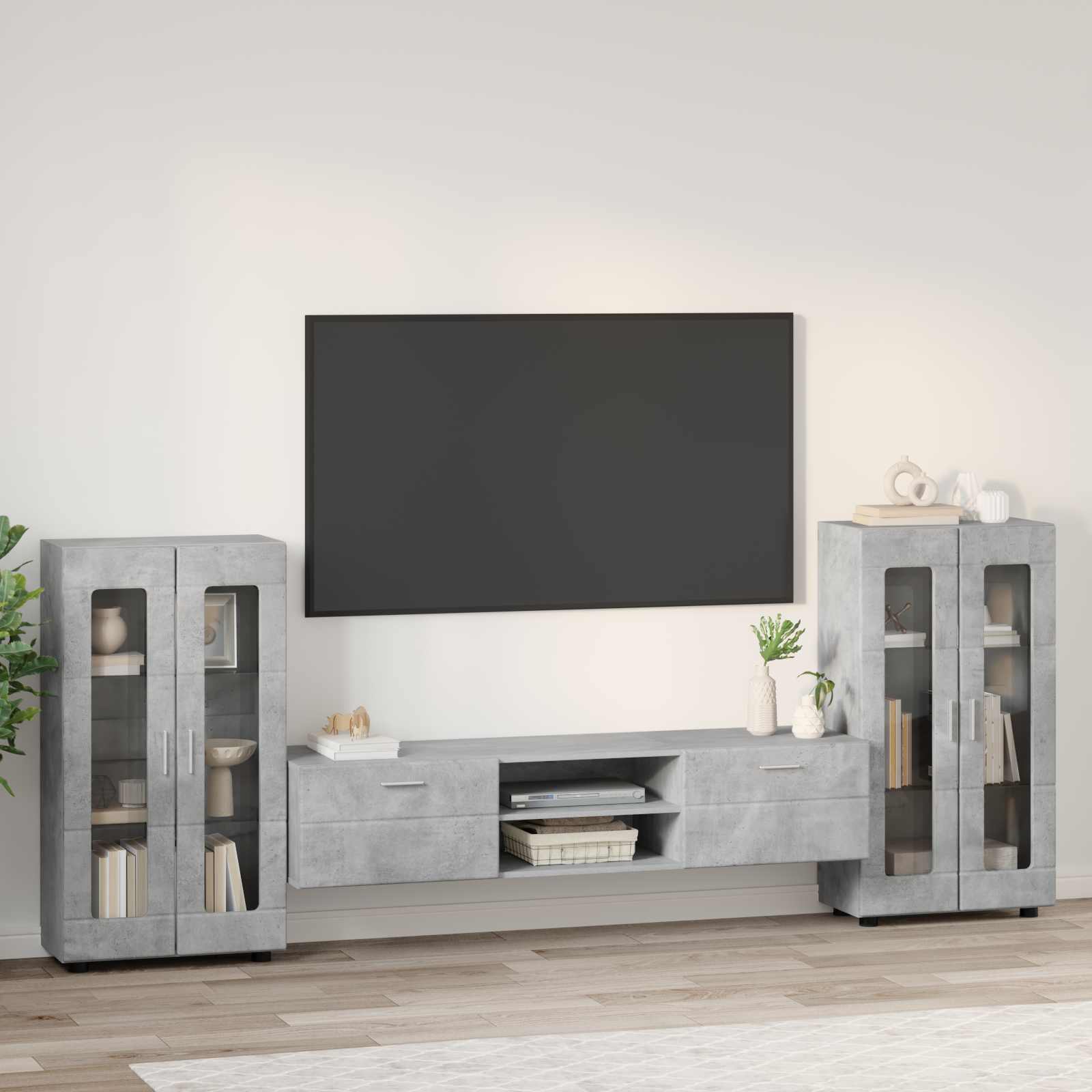 Set TV komoda FLORIN 3 pcs Betonski sivi Konstruirano drvo
