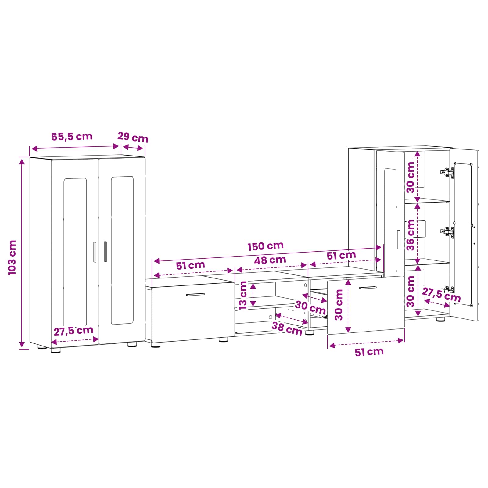 Set TV komoda FLORIN 3 pcs Umjetnički hrast Konstruirano drvo