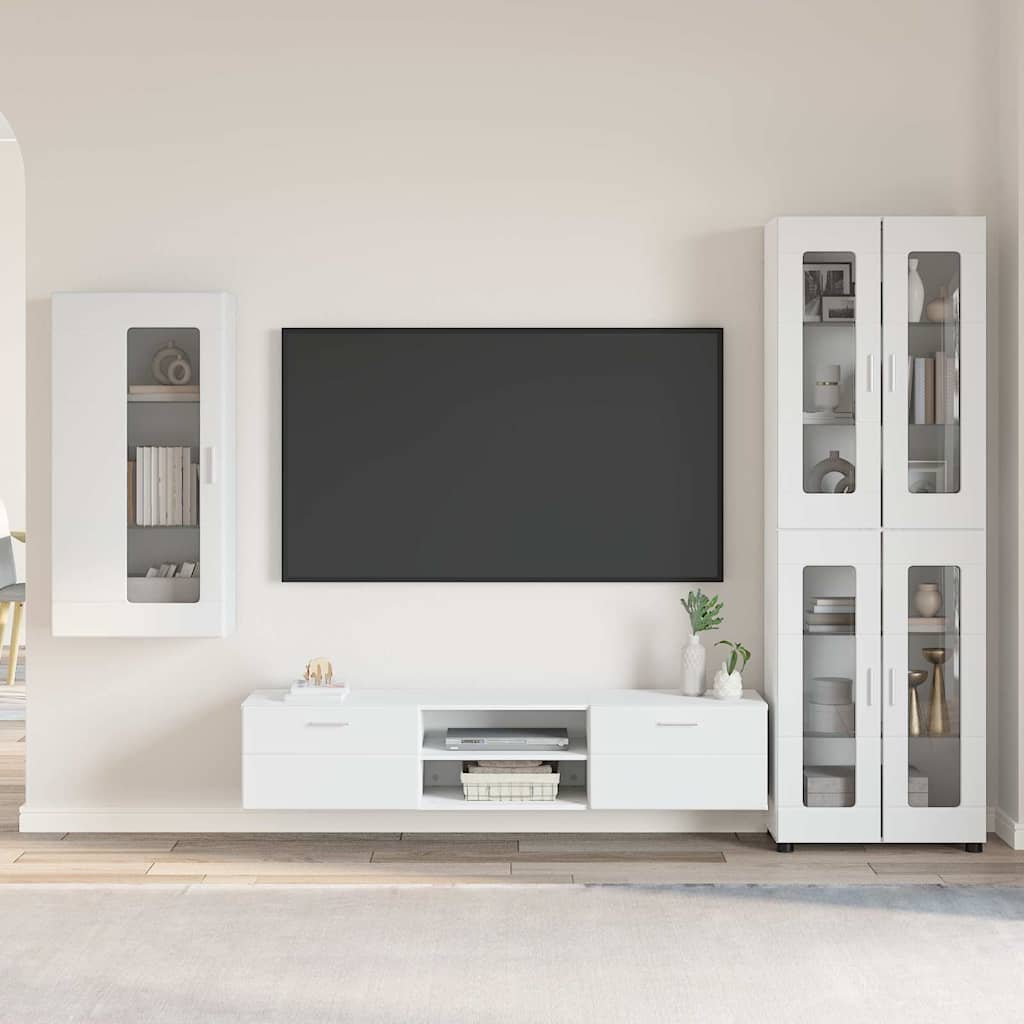 Set TV komoda s ladicama FLORIN 3 pcs Bijelo Konstruirano drvo