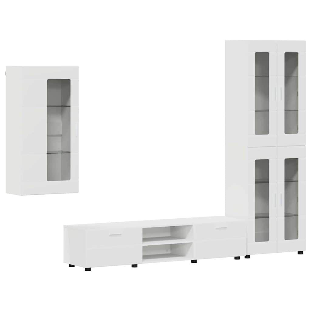 Set TV komoda s ladicama FLORIN 3 pcs Bijelo Konstruirano drvo