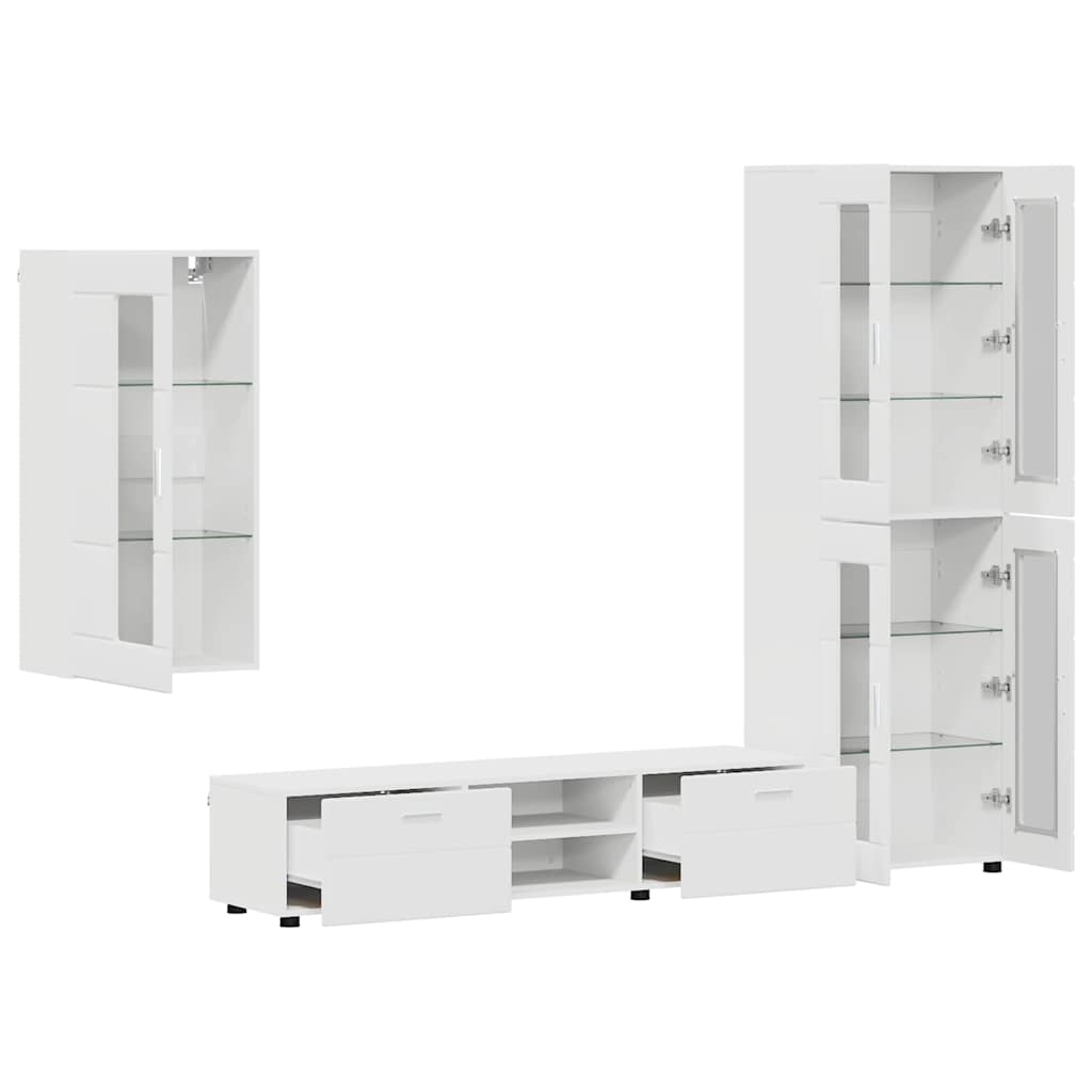 Set TV komoda s ladicama FLORIN 3 pcs Bijelo Konstruirano drvo