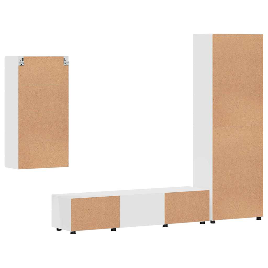 Set TV komoda s ladicama FLORIN 3 pcs Bijelo Konstruirano drvo