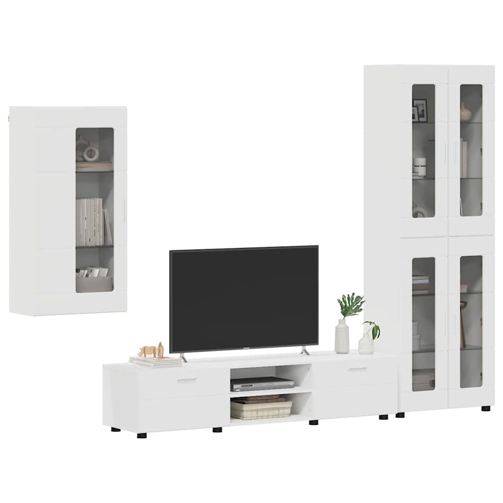 Set TV komoda s ladicama FLORIN 3 pcs Bijelo Konstruirano drvo