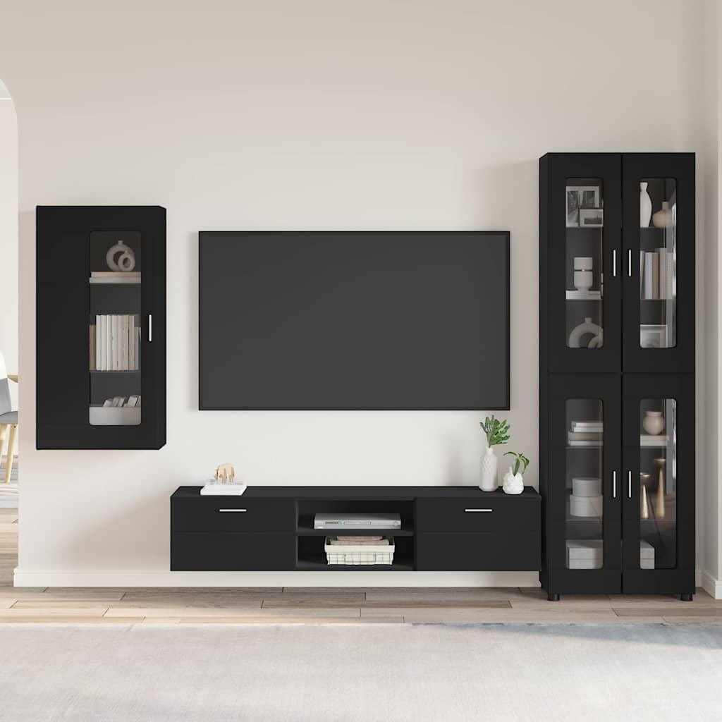 Set TV komoda s ladicama FLORIN 3 pcs Crna Konstruirano drvo
