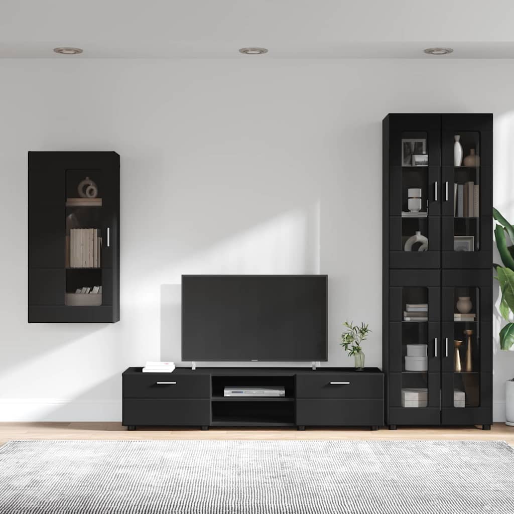 Set TV komoda s ladicama FLORIN 3 pcs Crna Konstruirano drvo