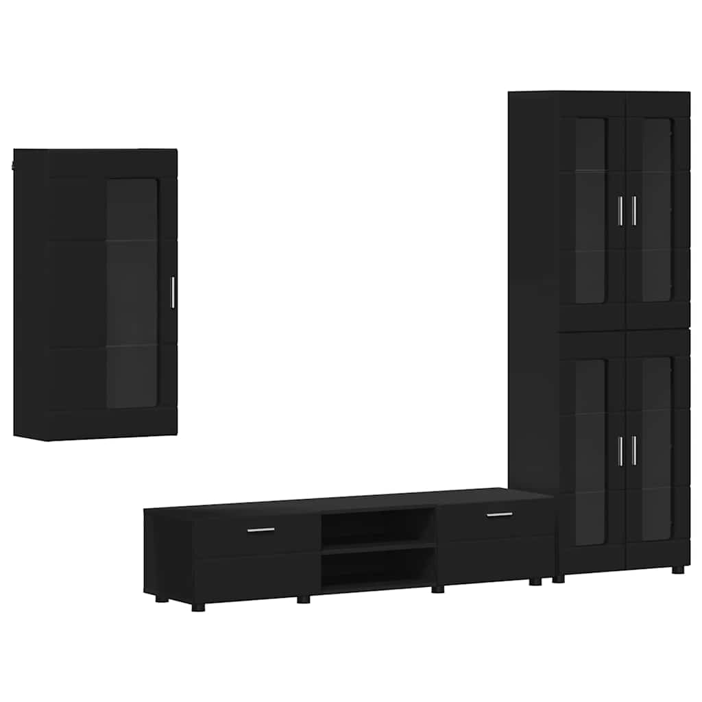 Set TV komoda s ladicama FLORIN 3 pcs Crna Konstruirano drvo
